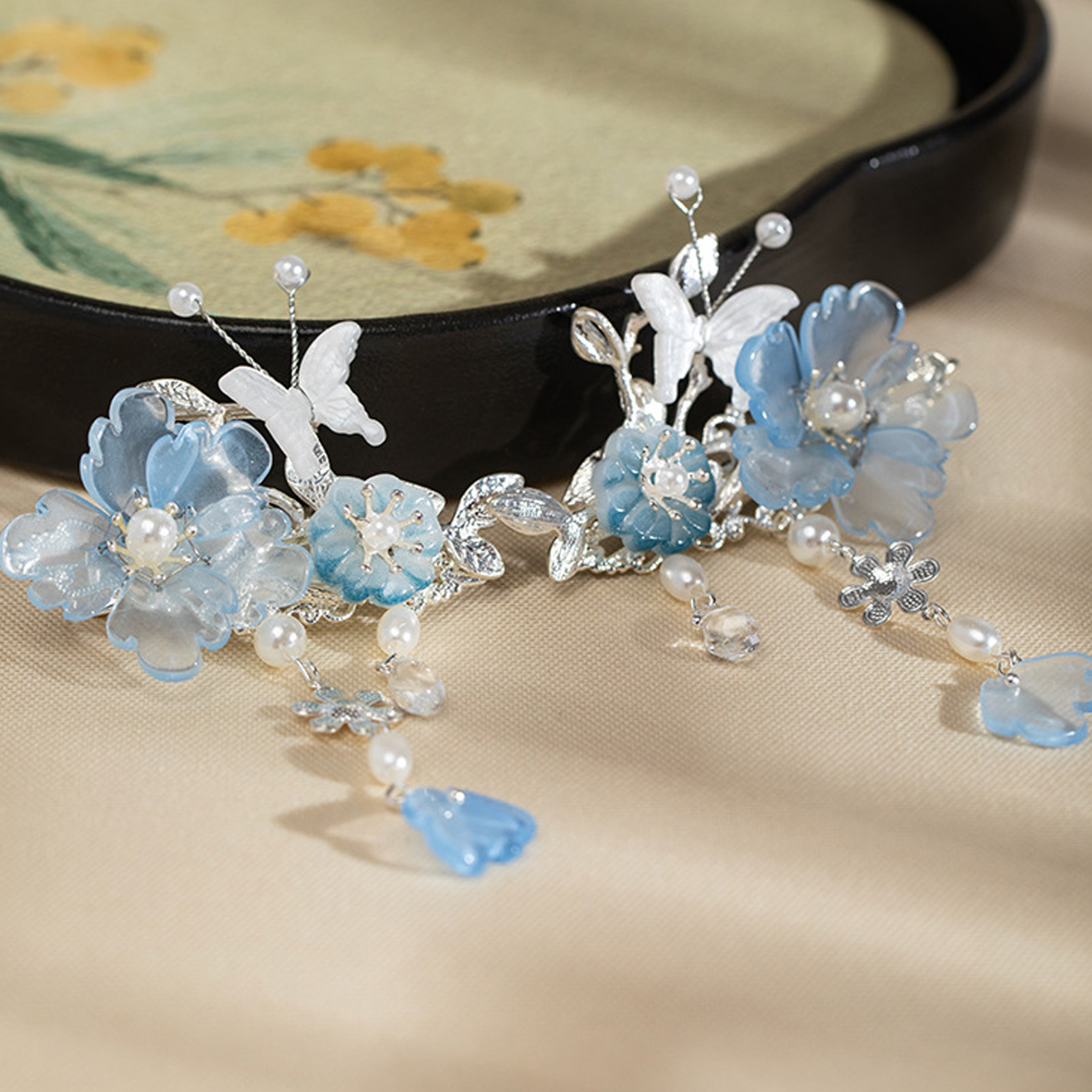 2pcs Romantic Blue Peony Hair  - Hanbok Hair Pin review and price